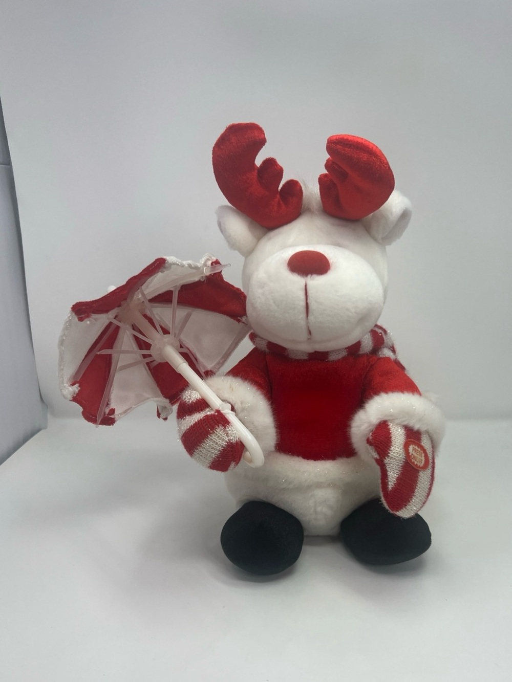Vintage T.L. Toys Christmas Reindeer Plush Animated Singing In The Rain Umbrella